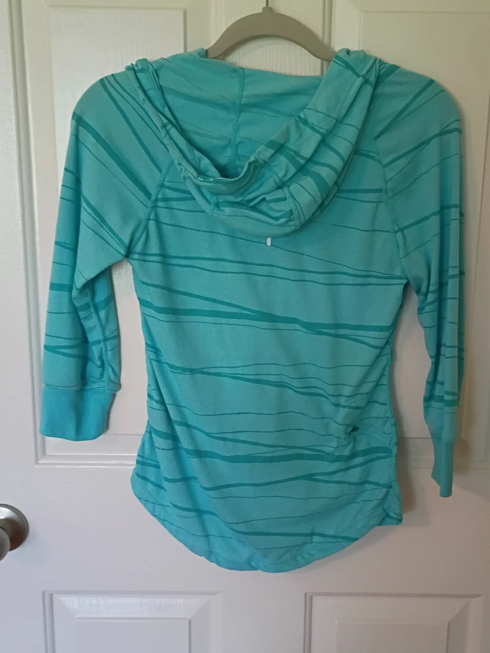 Nike Women's Teal Striped Hooded Quarter-Zip Pullover